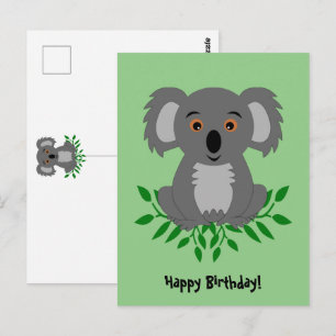 Postale Joli koala avec eucalyptus carte d'anniversaire po