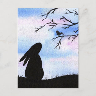 Postale Jolie Bunny & Bird Watercolor Carte Silhouette