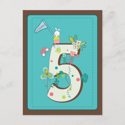 Postale jolie carte 5 ans (Devant)