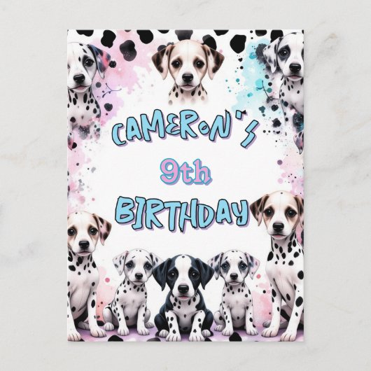 Postale Jolie carte d'anniversaire de chiot Dalmatien à l' (Devant)