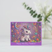 Postale Jolie carte d'anniversaire licorne bébé violet (Debout devant)