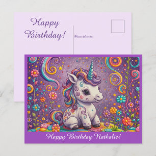 Postale Jolie carte d'anniversaire licorne violette pour b