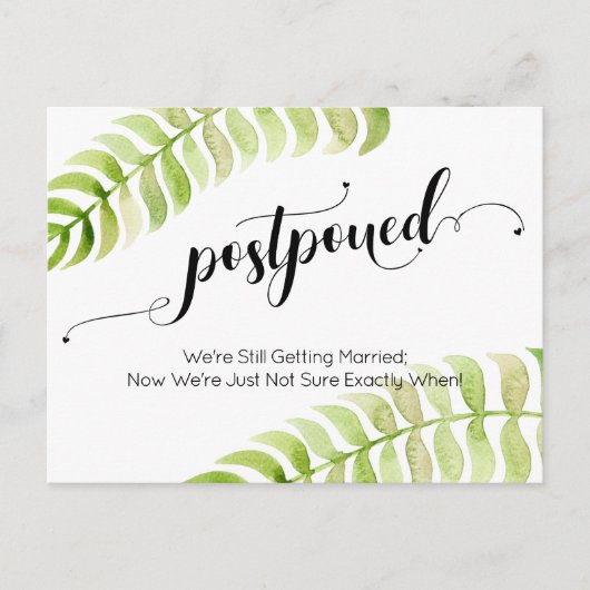 Postale Jolie carte de mariage reporté avec écriture à coe (Devant)