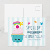 Postale Jolie Carte de Naissance Cupcake Bleu à Sauvegarde (Devant / Derrière)