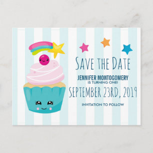 Postale Jolie Carte de Naissance Cupcake Bleu Save the Dat