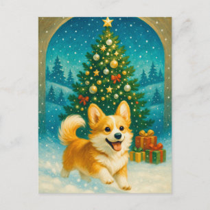 Postale Jolie carte de Noël avec un corgi et un sapin joye