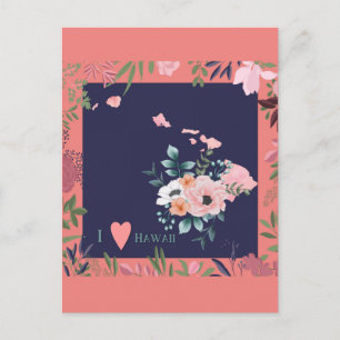 Postale Jolie Floral I Love Hawaii State Map Carte Postcar