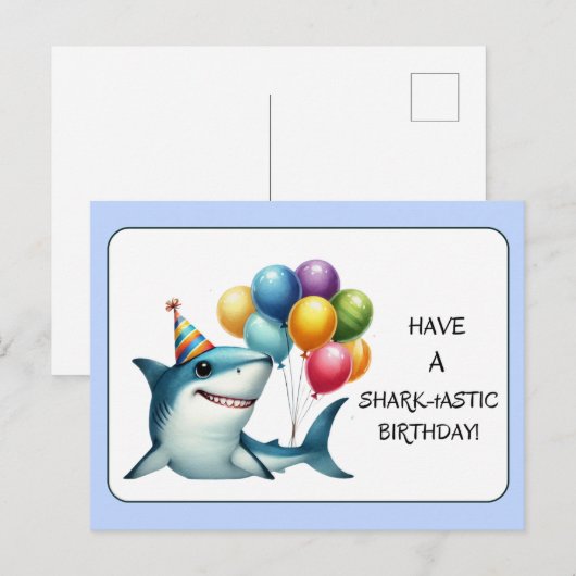 Postale Joyeuse Carte d'Anniversaire avec Requin (Devant / Derrière)