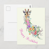 Postale Joyeuse carte d'anniversaire Fleurs colorées Giraf (Devant / Derrière)