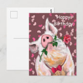 Postale Joyeuse carte d'anniversaire Gentleman Pig - Roman (Devant / Derrière)