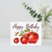 Postale Joyeuse carte d'aquarelle rouge Apple anniversaire (Debout devant)