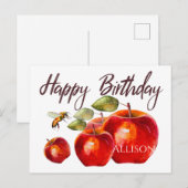 Postale Joyeuse carte d'aquarelle rouge Apple anniversaire (Devant / Derrière)