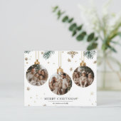Postale Joyeuse carte de Noël avec trois ornements Photos (Debout devant)