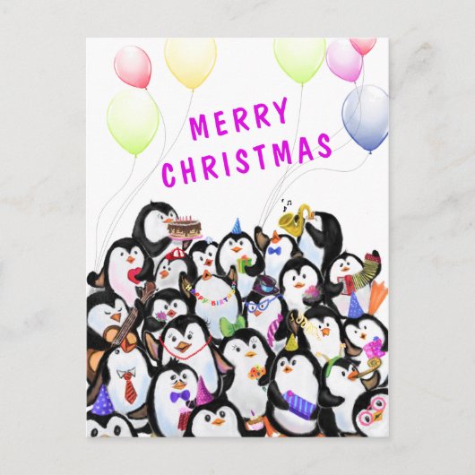 Postale Joyeuse carte de Noël Bonne fête des pingouins (Devant)