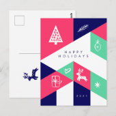 Postale Joyeuses Fêtes Carte de Noël Géométrique (Devant / Derrière)