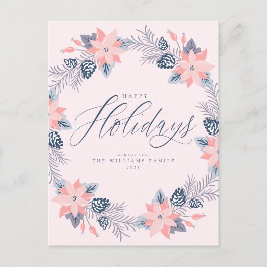 Postale Joyeuses Fêtes Couronne de poinsettia rose Carte p (Devant)