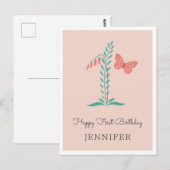 Postale Joyeux 1er anniversaire Bébé Fille Papillon Carte  (Devant / Derrière)