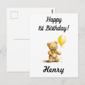 Postale Joyeux 1er Anniversaire, Carte Personalisée Teddy  (Devant / Derrière)