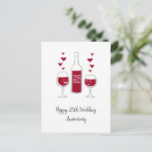 Postale Joyeux 25e Anniversaire de Mariage Carte Coeur Vin (Debout devant)