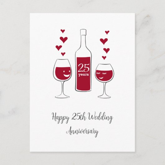 Postale Joyeux 25e Anniversaire de Mariage Carte Coeur Vin (Devant)