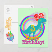Postale Joyeux anniversaire 3 ans Blue Dino T-Rex carte po (Devant / Derrière)