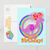 Postale Joyeux anniversaire 5 ans violet T-Rex Dino carte  (Devant / Derrière)