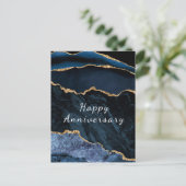 Postale Joyeux Anniversaire Carte Agate Marine Bleu Marbre (Debout devant)
