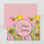 Postale Joyeux Anniversaire Daffodil floral Rose Carte de  (Devant / Derrière)