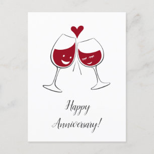 Postale Joyeux anniversaire Mariage Carte de coeur de vin 