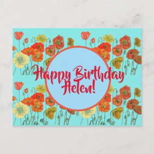 Postale Joyeux anniversaire Poppy floral dames Nom Carte p