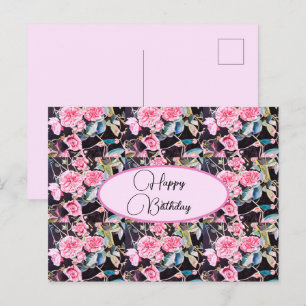 Postale Joyeux Anniversaire Rose florale Rose Noir Carte P