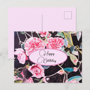 Postale Joyeux Anniversaire Rose florale Rose Noir Carte P