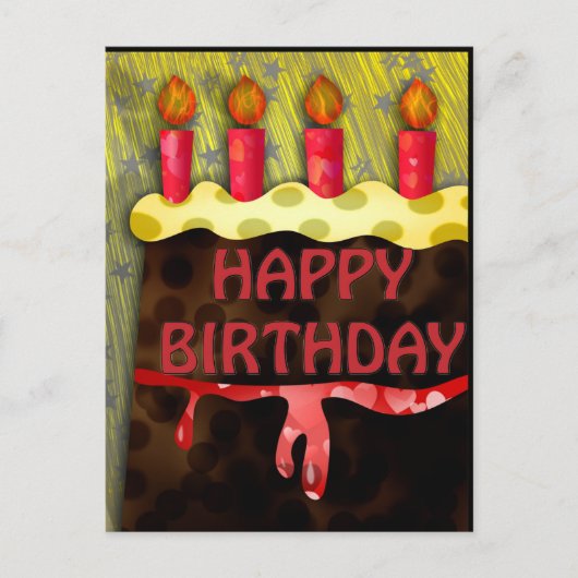 Postale Joyeux Anniversaire sur un gâteau rouge | Carte po (Devant)
