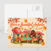 Postale Joyeux automne. Illustration. Carte saisonnière. (Devant / Derrière)