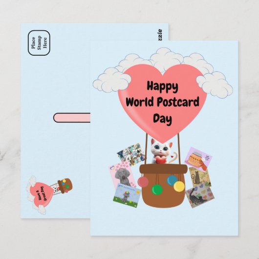 Postale Joyeux chat de la Journée Mondiale de la Carte Pos (Devant / Derrière)