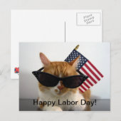 Postale Joyeux Cool de la fête du travail Chat avec carte  (Devant / Derrière)