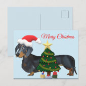 Postale Joyeux Dachshund de Noël avec Carte Arbre (Devant / Derrière)