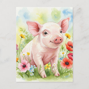 Postale Joyeux Fleurs De Cochon Jeunes Animaux Carte Posta
