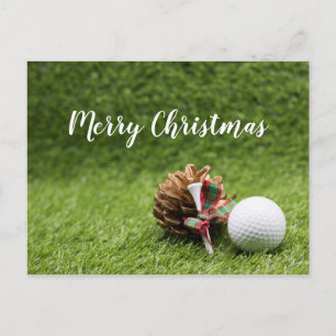 Postale Joyeux Noël au golfeur avec la carte de balle de g