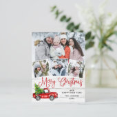 Postale Joyeux Noël Camion de ferme rouge 4 Carte photo (Debout devant)