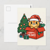 Postale Joyeux Noël Surprise : Chat de Noël dans une carte (Devant / Derrière)