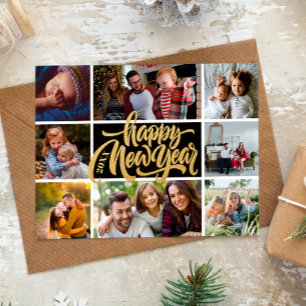 Postale Joyeux Nouvel An Typographie Photo Collage Carte p