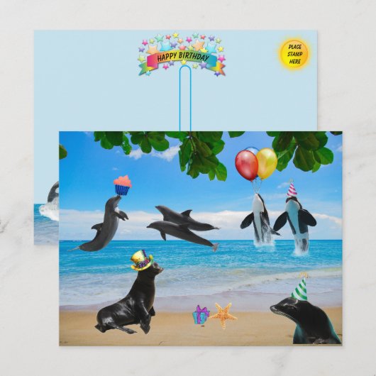 Postale Juste une carte d'anniversaire de vie marine vraim (Devant / Derrière)