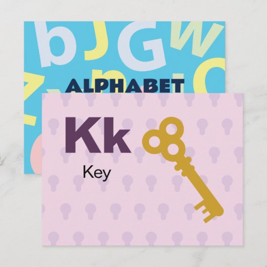 Postale K est pour la clé - Carte Flash Alphabet (Devant / Derrière)