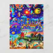 Postale kaart Een wereld van vreemde personages (Voorkant)