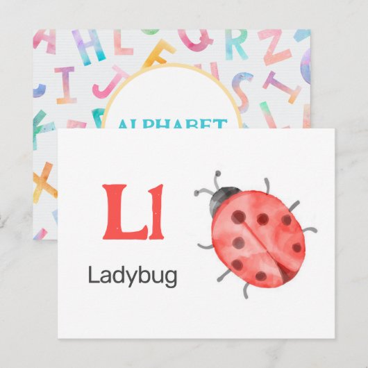 Postale L est pour Ladybug - Carte Flash Alphabet (Devant / Derrière)