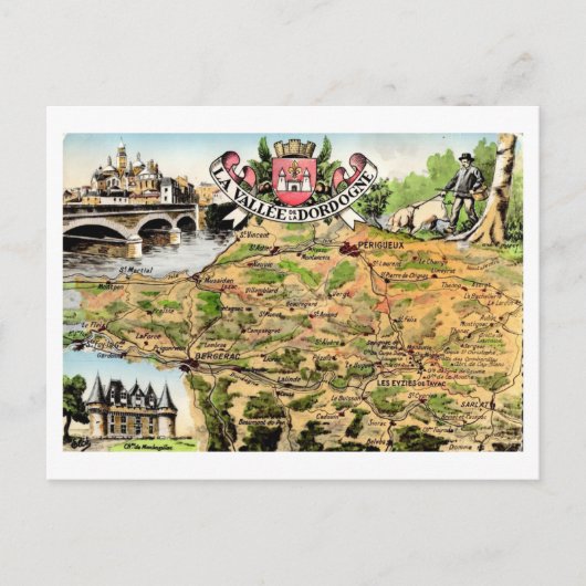 Postale La carte de la vallée de la Dordogne France (Devant)