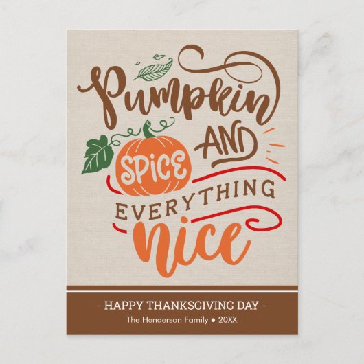 Postale La carte de Thanksgiving Citrouille Spice & Everyt (Devant)