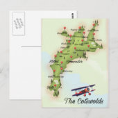 Postale La carte vintage des Cotswolds (Devant / Derrière)