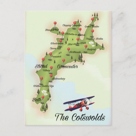 Postale La carte vintage des Cotswolds (Devant)